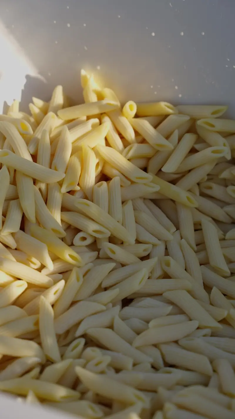 Gekookte penne, klaar om op te scheppen